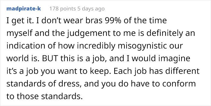 Woman Doesn't Wear A Bra At Work Despite Her Coworkers Complaining, Asks If She's Being A Jerk Woman Doesn't Wear A Bra At Work Despite Her Coworkers Complaining, Asks If She's Being A Jerk