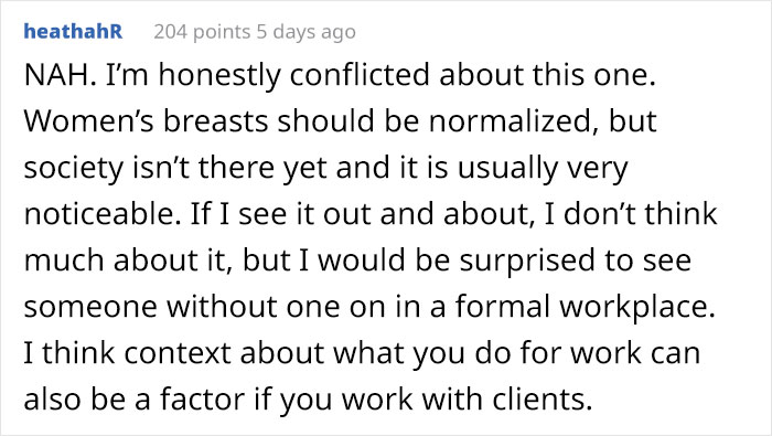 Woman Doesn't Wear A Bra At Work Despite Her Coworkers Complaining, Asks If She's Being A Jerk Woman Doesn't Wear A Bra At Work Despite Her Coworkers Complaining, Asks If She's Being A Jerk
