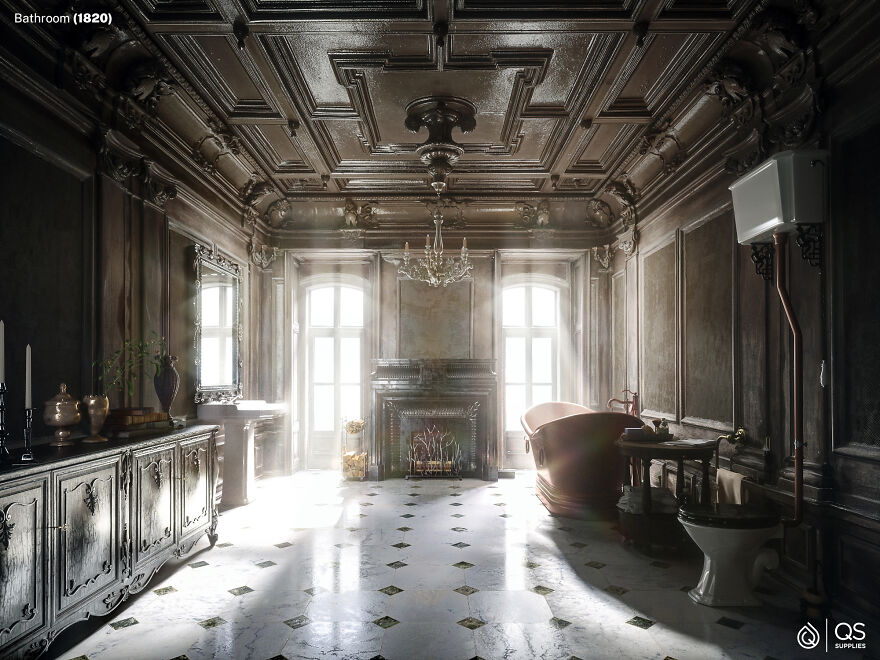 Designers Show What Bathrooms Looked Like Every 100 Years Since 1520 (6 Pics)