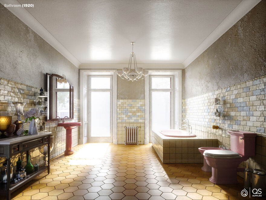 Designers Show What Bathrooms Looked Like Every 100 Years Since 1520 (6 Pics) Designers Show What Bathrooms Looked Like Every 100 Years Since 1520 (6 Pics)