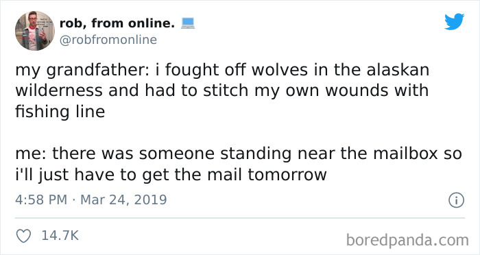 Tweet text about an introvert avoiding a person near the mailbox, illustrating funny introvert memes online.