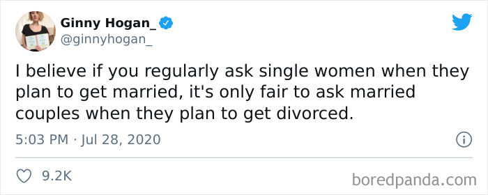 Tweet making a humorous observation about being single and married life.