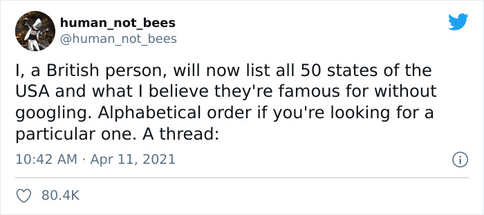 People Are Cracking Up Over This Thread Where A British Person Lists 50 American States And What They're Famous For