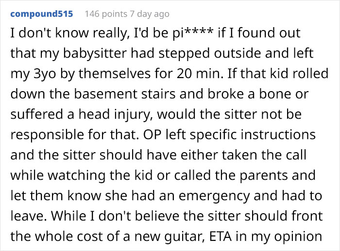 Dad Tells His Babysitter To Replace A $2,200 Guitar His 3-Year-Old Broke On Her Watch