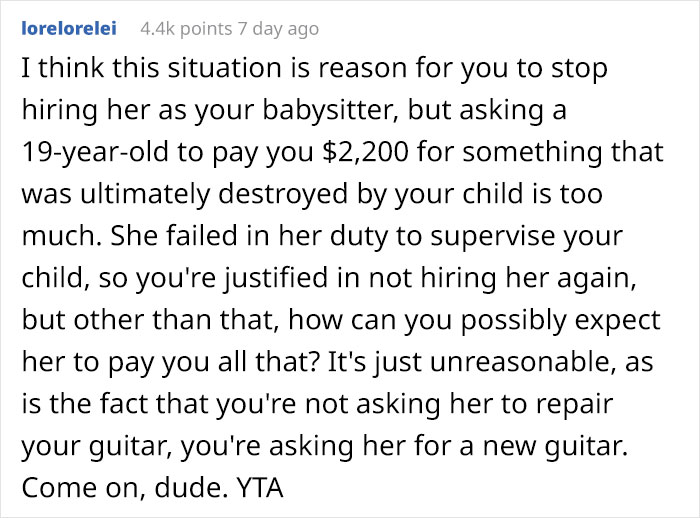 Dad Tells His Babysitter To Replace A $2,200 Guitar His 3-Year-Old Broke On Her Watch