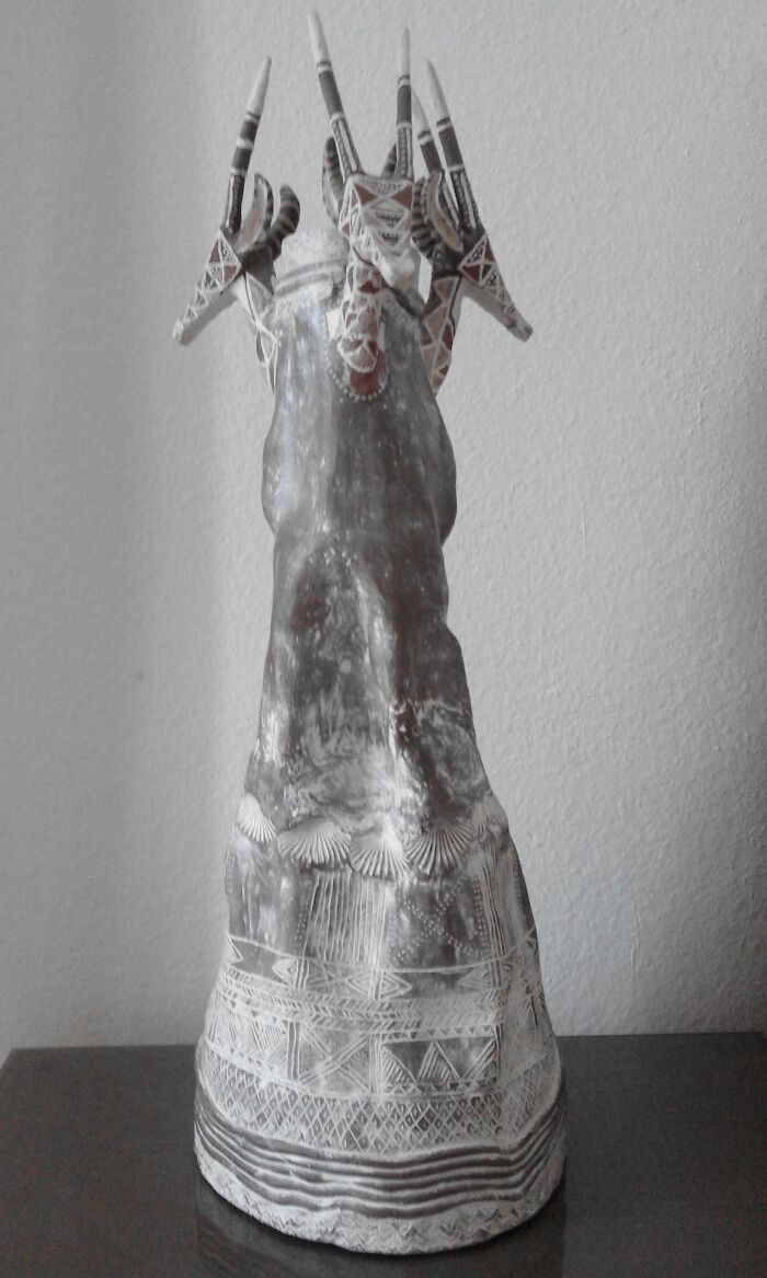 Antillopes, 80 Cm High, Made Of Black Clay, Engraved And Painted With Engobe (Natural Color). Took Me 10 Days Incl Drying Time, Transforming Until I Was Happy