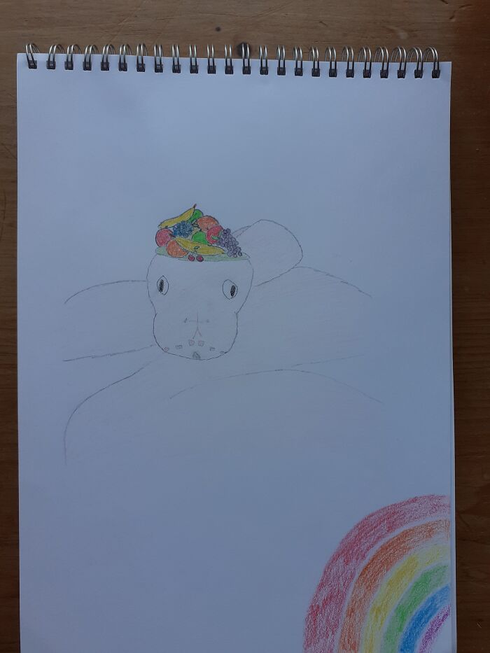 My First Attempt At Drawing A Snake With A Fruit Hat 🍓🍊🍍🍏🍇