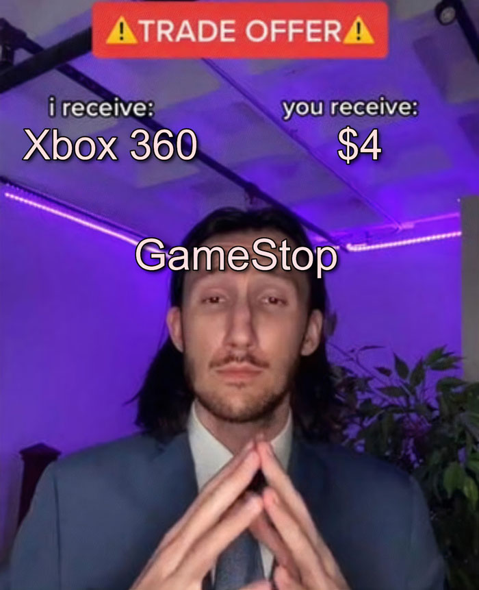 A man in a suit under "Trade Offer" meme format with humorous exchange text.