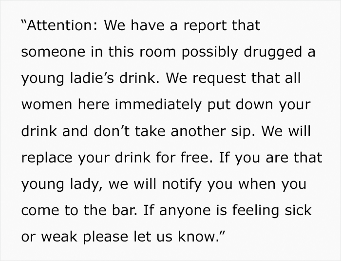 People Are Applauding How This Bar Dealt With Someone Spiking A Woman's Drink People Are Applauding How This Bar Dealt With Someone Spiking A Woman's Drink