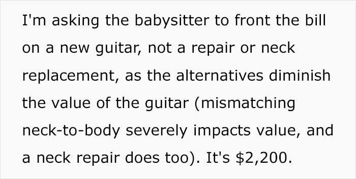 Dad Tells His Babysitter To Replace A $2,200 Guitar His 3-Year-Old Broke On Her Watch