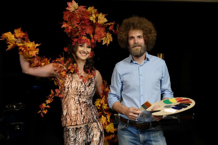 I Grew My Hair Out For Over A Year To Be Bob Ross For Halloween. My Wife Was A Happy Little Tree