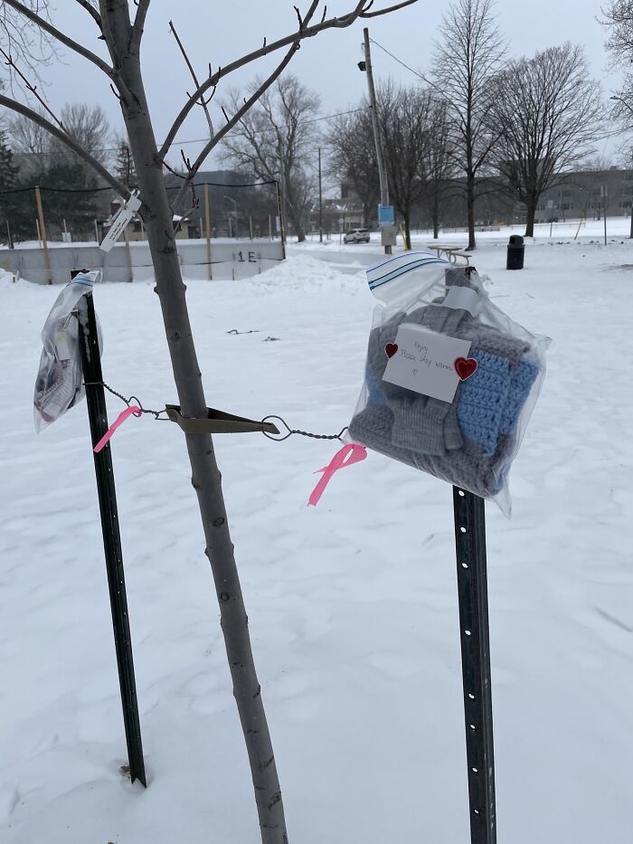 People Have Been Leaving These Packages Of Socks, Hats, Scarfs, Gloves Etc Around My City