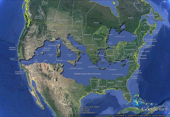 Mediterranean Sea Overlaid Onto The Us
