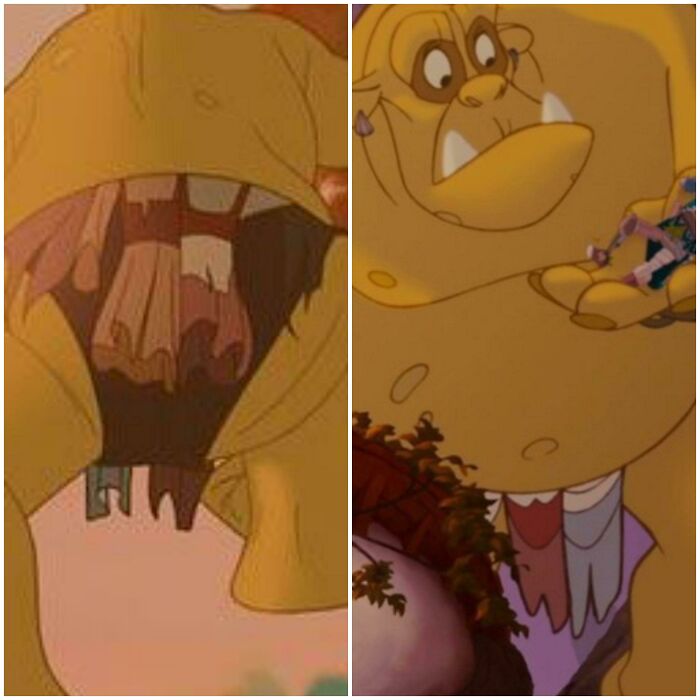 In Enchanted (2007) The Troll That Chases Giselle At The Beginning Of The Movie Is Wearing A Loin Cloth Made Up Of The Peasant Dresses From Previous Disney Princesses