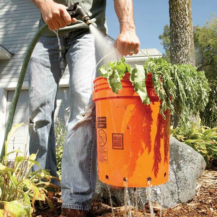 Drill A Bunch Of Holes In A 5 Gal Bucket And Use That To Collect Your Fruits/Vegetables And Wash Them All At Once