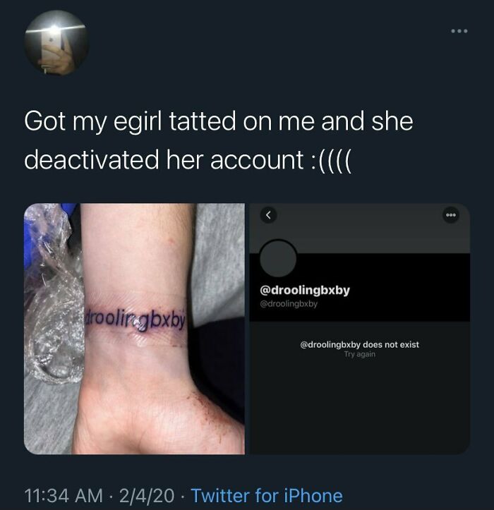 Simp Gets A Username Tattoo Of Egirl And She Deactivates Her Account
