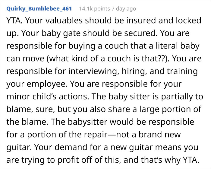 Dad Tells His Babysitter To Replace A $2,200 Guitar His 3-Year-Old Broke On Her Watch