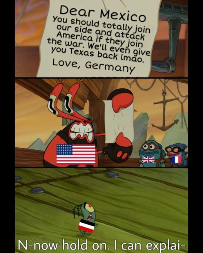 The Zimmermann Telegram Was A Secret Diplomatic Communication Issued From The German Foreign Office In January 1917 That Proposed A Military Alliance Between Germany And Mexico. In The Event That The United States Entered World War I Against Germany, Mexico Would Recover Texas, Arizona And New Mexico. The Telegram Was Intercepted And Decoded By British Intelligence. Revelation Of The Contents Enraged Americans, Especially After German Foreign Secretary Arthur Zimmermann Publicly Admitted On March 3 That The Telegram Was Genuine, Helping To Generate Support For The United States Declaration Of War On Germany In April. The Decryption Was Described As The Most Significant Intelligence Triumph For Britain During World War I, And One Of The Earliest Occasions On Which A Piece Of Signal Intelligence Influenced World Events.
on 1 February 1917, Germany Began Unrestricted Submarine Warfare Against All Ships In The Atlantic Bearing The American Flag, Both Passenger And Merchant Ships. Two Ships Were Sunk In February, And Most American Shipping Companies Held Their Ships In Port. Besides The Highly Provocative War Proposal To Mexico, The Telegram Also Mentioned "Ruthless Employment Of Our Submarines". Public Opinion Demanded Action. Wilson Had Previously Refused To Assign Us Navy Crews And Guns To The Merchant Ships. However, Once The Zimmermann Note Was Public, Wilson Called For Arming The Merchant Ships, But anti-War elements In The united States Senate blocked His Proposal.
on 6 April 1917, Congress Voted To declare War On Germany; Wilson Had Asked congress for "A war To End All Wars" That Would "Make The World Safe For Democracy".
➡️ Follow @educational.history.memes For More Memes With In-Depth Historical Captions
•
•
•
•
• --
via The Wiki-Media Organization
-- #historymemes #historicalmemes #history #memes #dankmemes #darkmemes #learning #educational #learn #ww2memes #ww1memes #ww2 #ww1#ww2history #ww1history #warthunder #germanhistory #ushistory #americanhistory #aphistory
