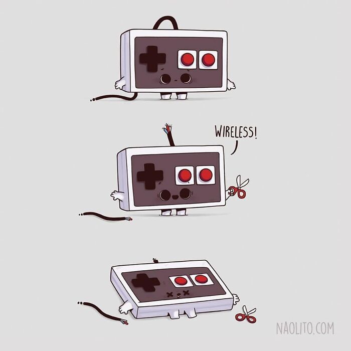 Live Fast Die Young! Welcome To All The New Followers From 9gag :) We Received A Lot Of New Prints And Tote Bags (Swipe Right To See Them) Now Available At Naolito.com
#cute #gaming #wireless #funny #humorous #humour #comic #comicstrips #videogames #illustration #art #aww #awesome #kawaii #awww