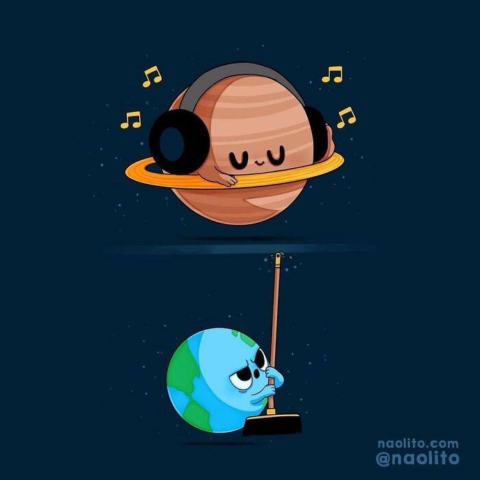 Loud Neighbor 🎵 Go To @naolitoons For The Animated Version! From Now On All My Designs Will Have An Animated Version At My Animation Account @naolitoons, So Make Sure You Follow Me There Too To See Them All 🙂
#earth #neighbor #music #cute #relatable #aww #lovely #awesome #saturn #dj #awww #kawaii #lol #humorous #humor #comic #comicstrip #indieart #cartoon #cartoons #space #planeta #discjokey