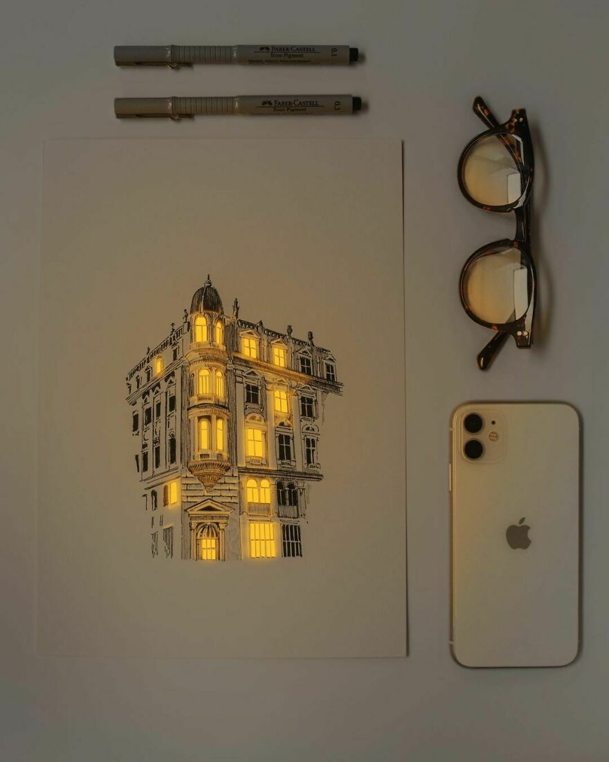 Artist Creates Incredibly Illuminated Architectural Drawings (12 Pics)