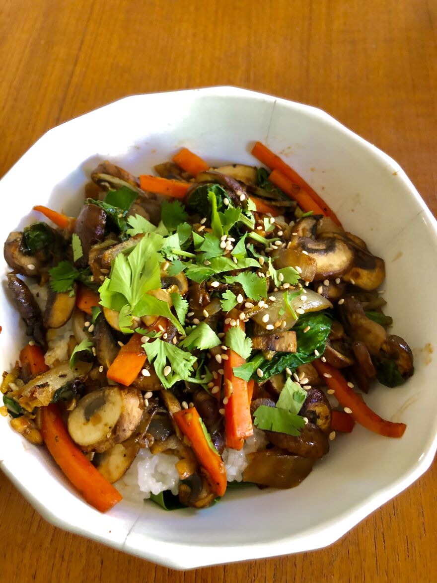 Soy Glazed Carrot, Mushroom, And Spinach Bibimbap