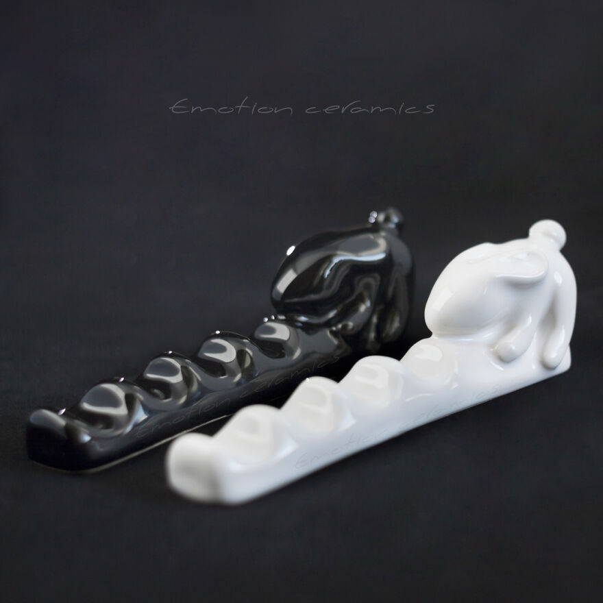 Brush Holders With Balck And White Rabbits