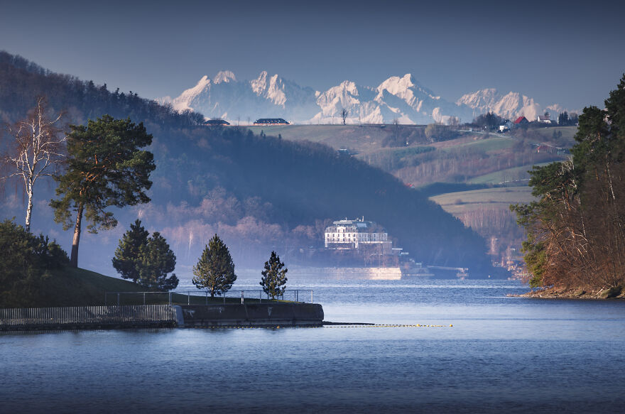 Lake Rożnowskie And Tatra Mountains