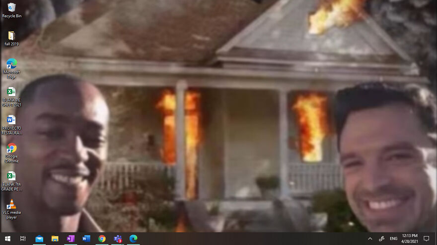 It's Anthony Mackie And Sebastian Stan Burning A House Together....