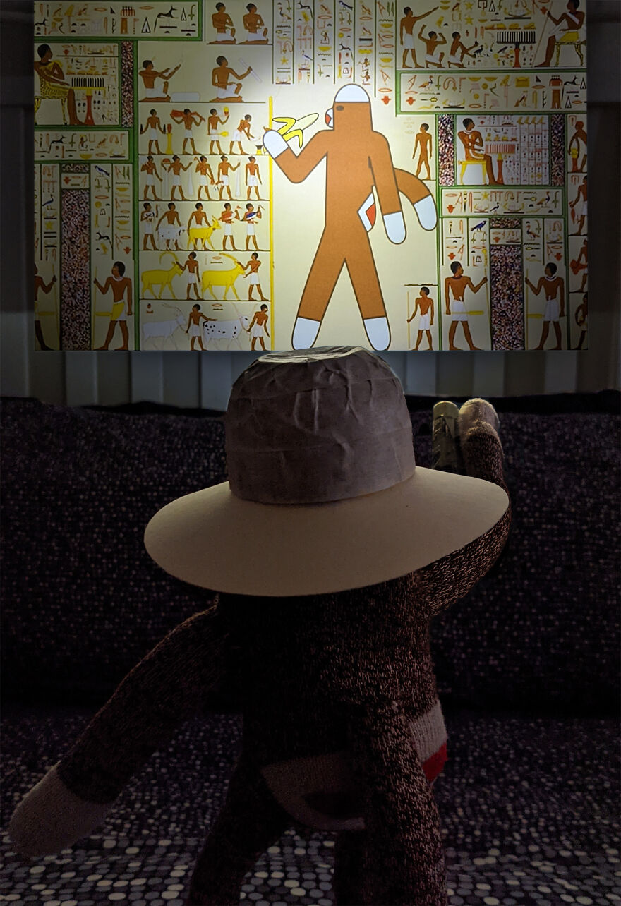 Since Covid Began, I Have Tried To Make My Wife Laugh Every Day By Creating Amusing Situations With A Sock Monkey. Here Are 40.