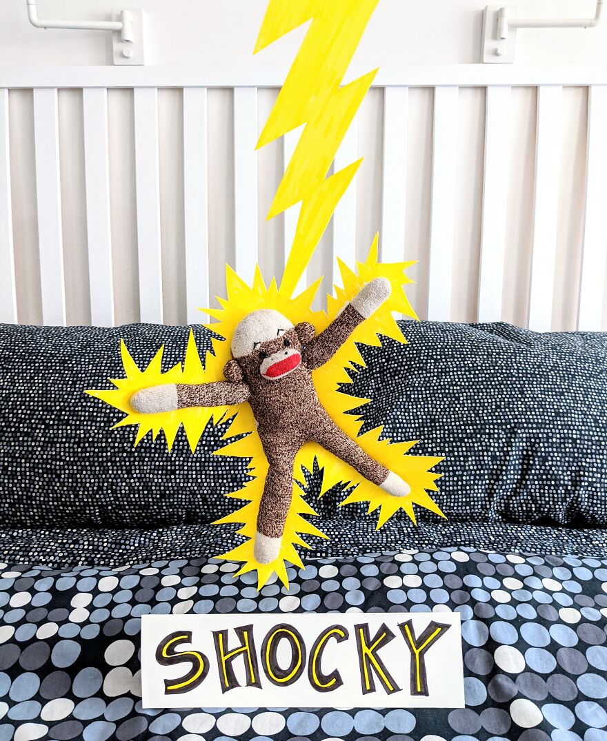 Since Covid Began, I Have Tried To Make My Wife Laugh Every Day By Creating Amusing Situations With A Sock Monkey. Here Are 40.