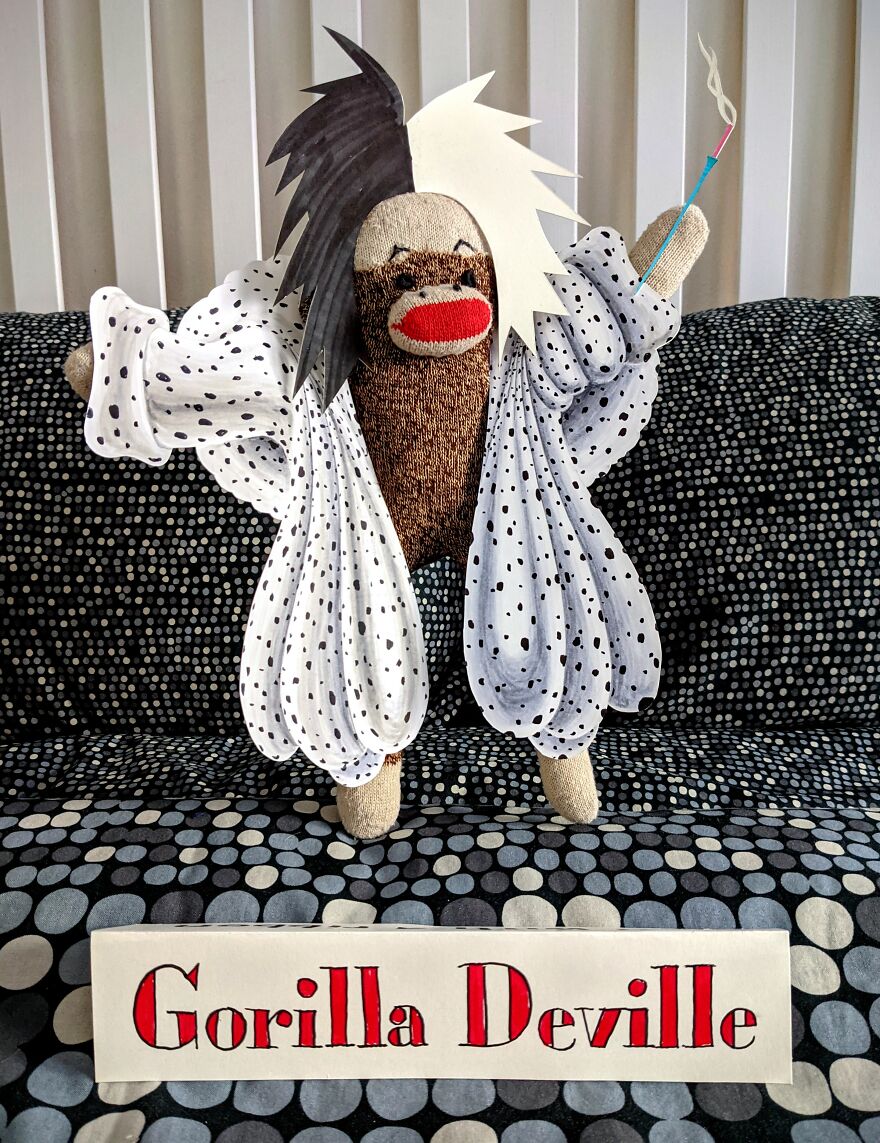 Since Covid Began, I Have Tried To Make My Wife Laugh Every Day By Creating Amusing Situations With A Sock Monkey. Here Are 40.