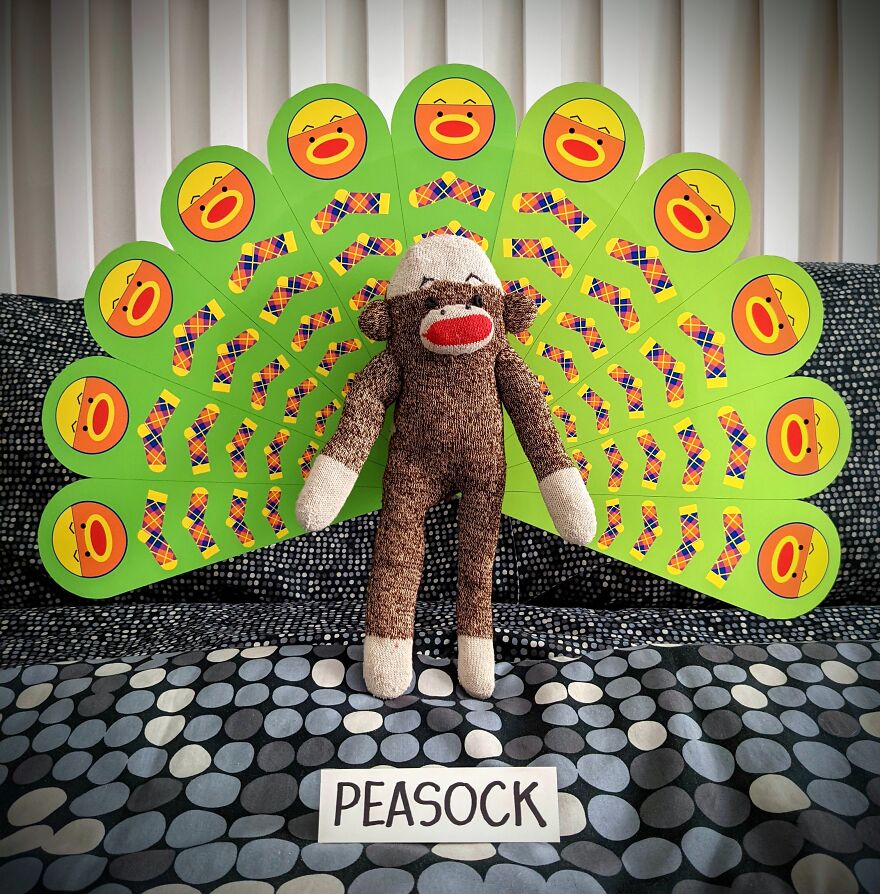 Since Covid Began, I Have Tried To Make My Wife Laugh Every Day By Creating Amusing Situations With A Sock Monkey. Here Are 40.