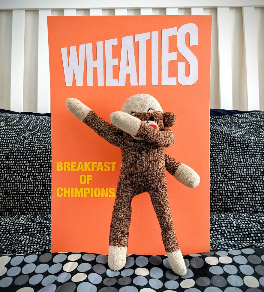 Since Covid Began, I Have Tried To Make My Wife Laugh Every Day By Creating Amusing Situations With A Sock Monkey. Here Are 40.