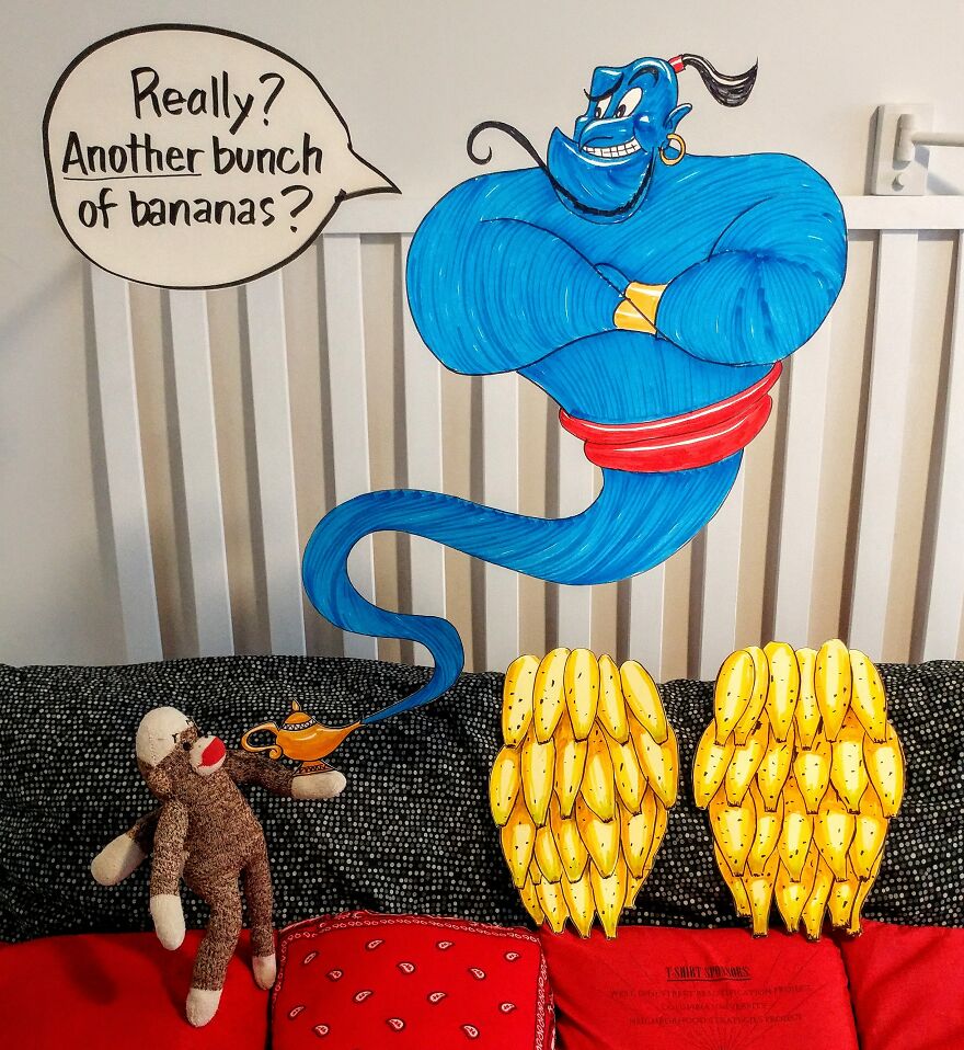 Since Covid Began, I Have Tried To Make My Wife Laugh Every Day By Creating Amusing Situations With A Sock Monkey. Here Are 40.