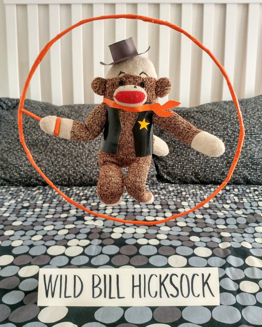 Since Covid Began, I Have Tried To Make My Wife Laugh Every Day By Creating Amusing Situations With A Sock Monkey. Here Are 40.