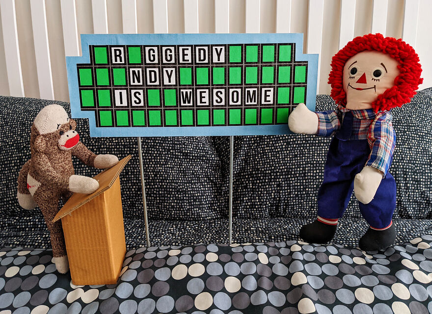 Since Covid Began, I Have Tried To Make My Wife Laugh Every Day By Creating Amusing Situations With A Sock Monkey. Here Are 40.