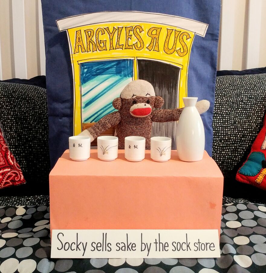 Since Covid Began, I Have Tried To Make My Wife Laugh Every Day By Creating Amusing Situations With A Sock Monkey. Here Are 40.