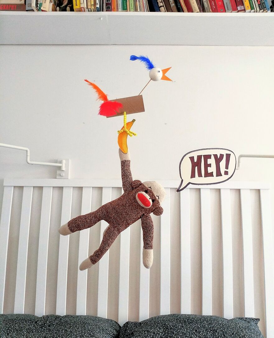 Since Covid Began, I Have Tried To Make My Wife Laugh Every Day By Creating Amusing Situations With A Sock Monkey. Here Are 40.