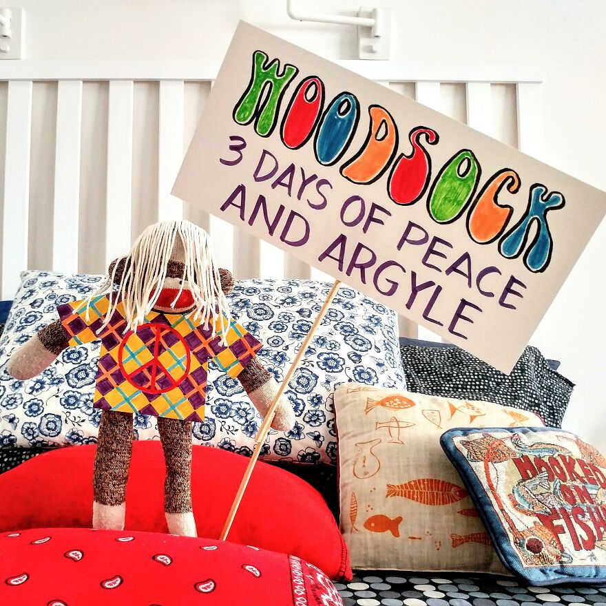 Since Covid Began, I Have Tried To Make My Wife Laugh Every Day By Creating Amusing Situations With A Sock Monkey. Here Are 40.