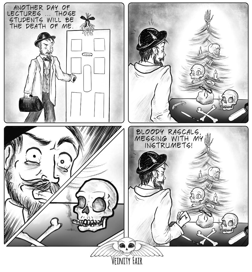 A Christmas Tree With Lamps Of Skulls