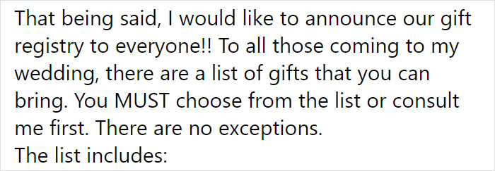 Bride Asks Guests For Gifts Worth $400, People Are Roasting Her Online Bride Asks Guests For Gifts Worth $400, People Are Roasting Her Online