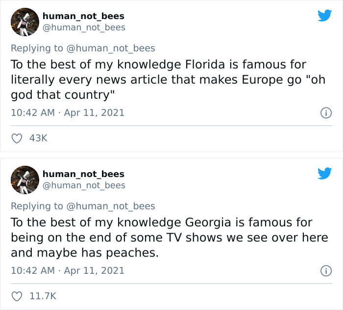 People Are Cracking Up Over This Thread Where A British Person Lists 50 American States And What They're Famous For