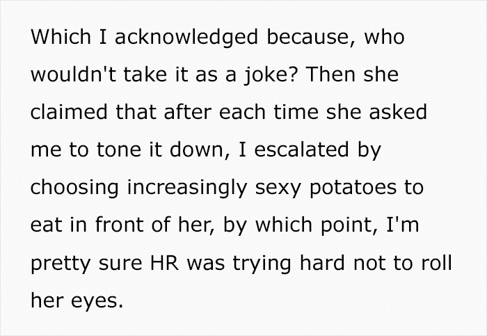 &lsquo;Karen&rsquo; Coworker Reports A Woman For Eating &ldquo;Sexy Potatoes&rdquo; At Work, Office Drama Ensues