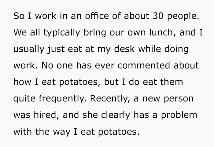 &lsquo;Karen&rsquo; Coworker Reports A Woman For Eating &ldquo;Sexy Potatoes&rdquo; At Work, Office Drama Ensues
