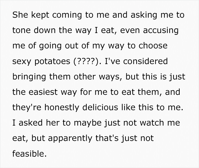 &lsquo;Karen&rsquo; Coworker Reports A Woman For Eating &ldquo;Sexy Potatoes&rdquo; At Work, Office Drama Ensues