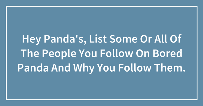 Hey Panda’s, List Some Or All Of The People You Follow On Bored Panda And Why You Follow Them.