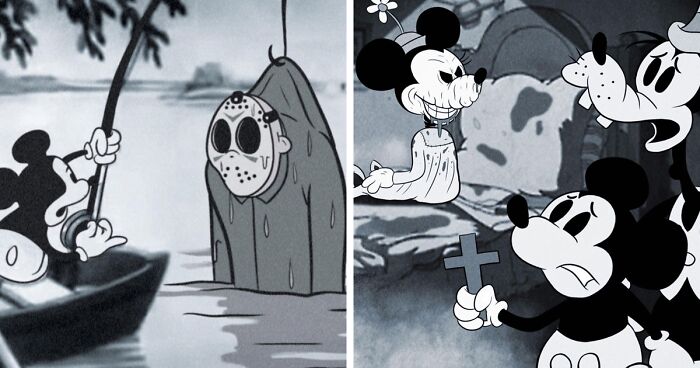 Artist Imagines Iconic Horror Characters In Classic Disney’s Mickey Mouse (15 Pics)