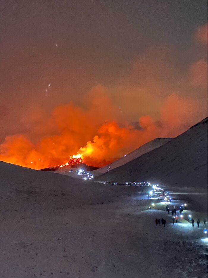 People On The Trail To Volcano