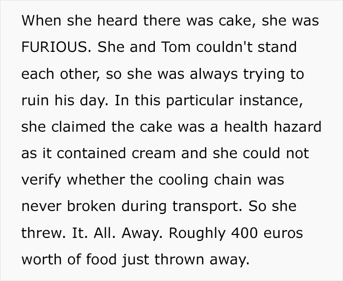 A 'Karen' Manager Throws Away An Expensive Birthday Cake Meant For The Employees, So They Devise A Revenge Plan A 'Karen' Manager Throws Away An Expensive Birthday Cake Meant For The Employees, So They Devise A Revenge Plan